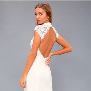 Crazy About You White Backless Lace Maxi Dress